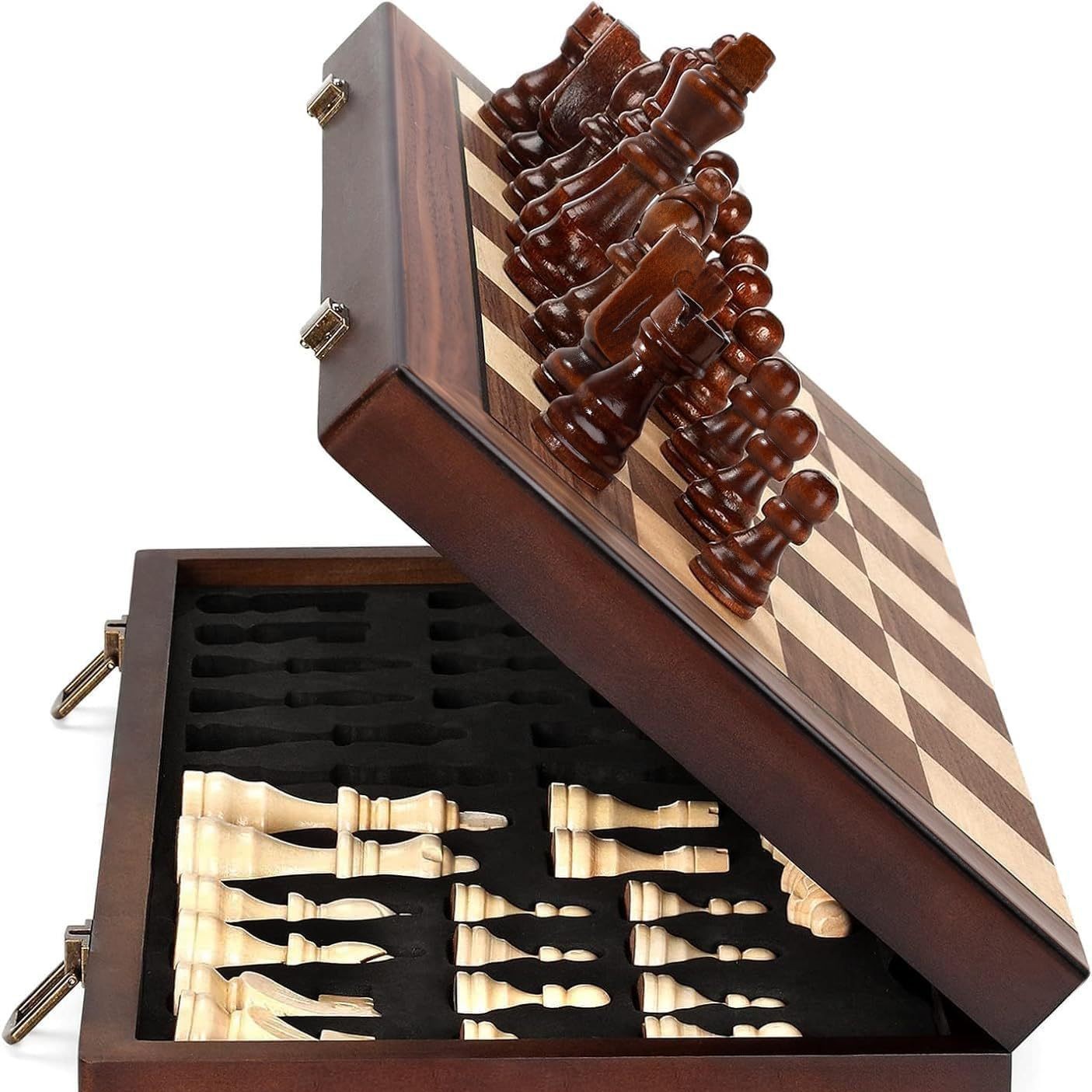 Wooden Veneer Chess Set, Walnu - Chess Set Wooden 评论和价格