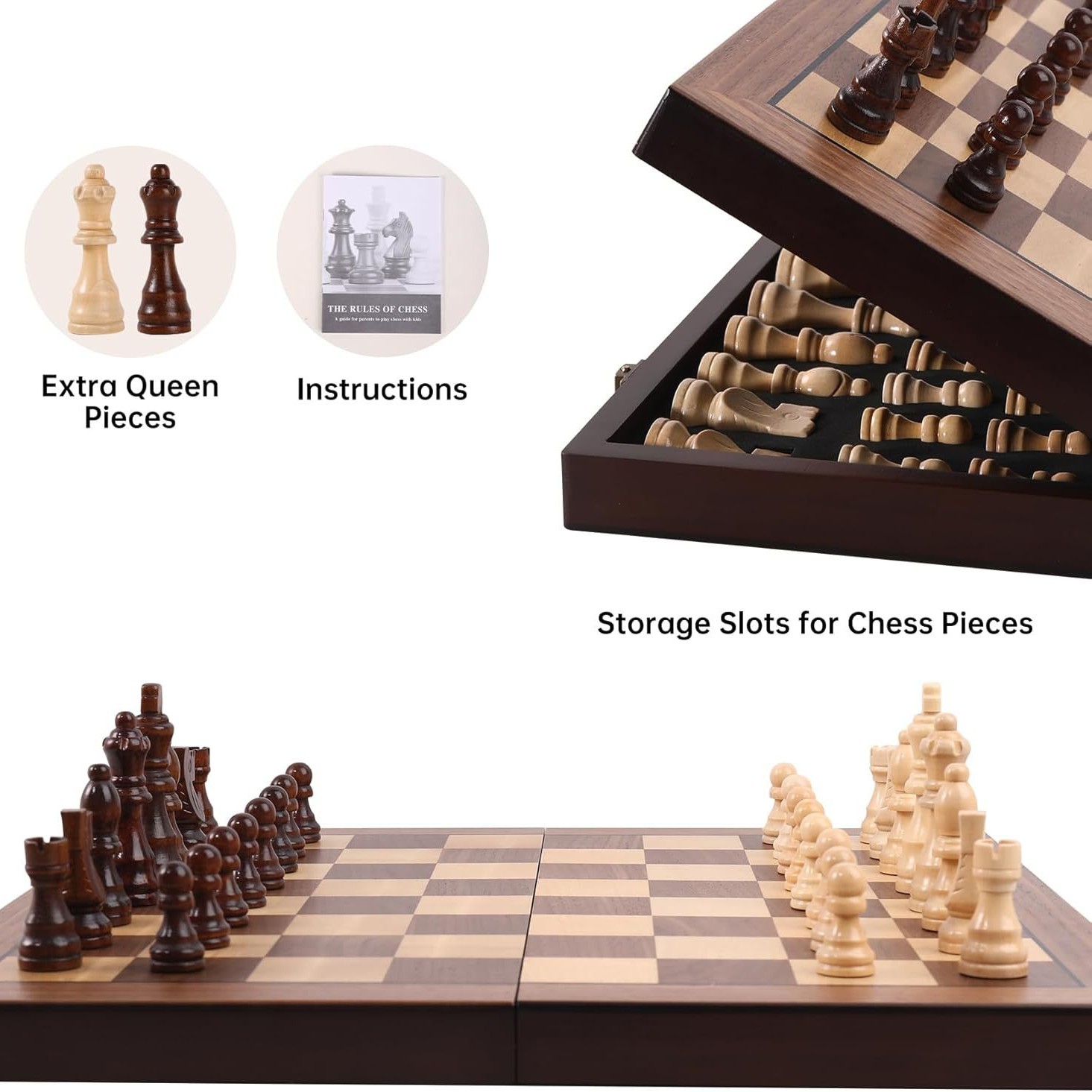 Wooden Veneer Chess Set, Walnu - Chess Set Wooden 评论和价格