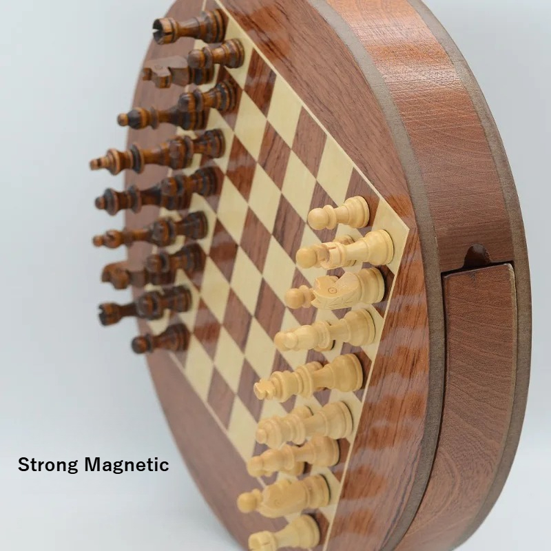 Round Solid Wood Magnetic Ches - Magnetic Travel Chess 评论和价格