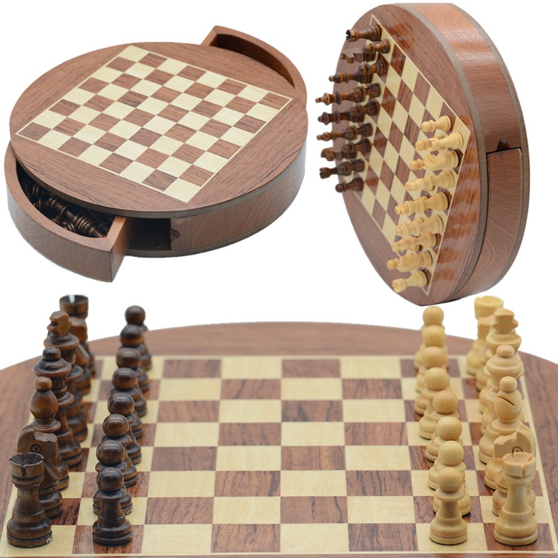 Round Solid Wood Magnetic Ches - Magnetic Travel Chess 评论和价格