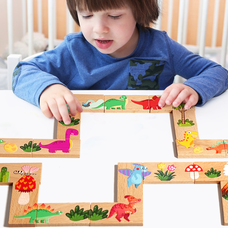 Wooden Dinosaur Domino Matchin - Board Game Monopoli 评论和价格