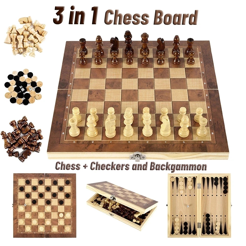 3 in 1 Wooden Checkers Backgam - Magnetic Travel Chess 评论和价格